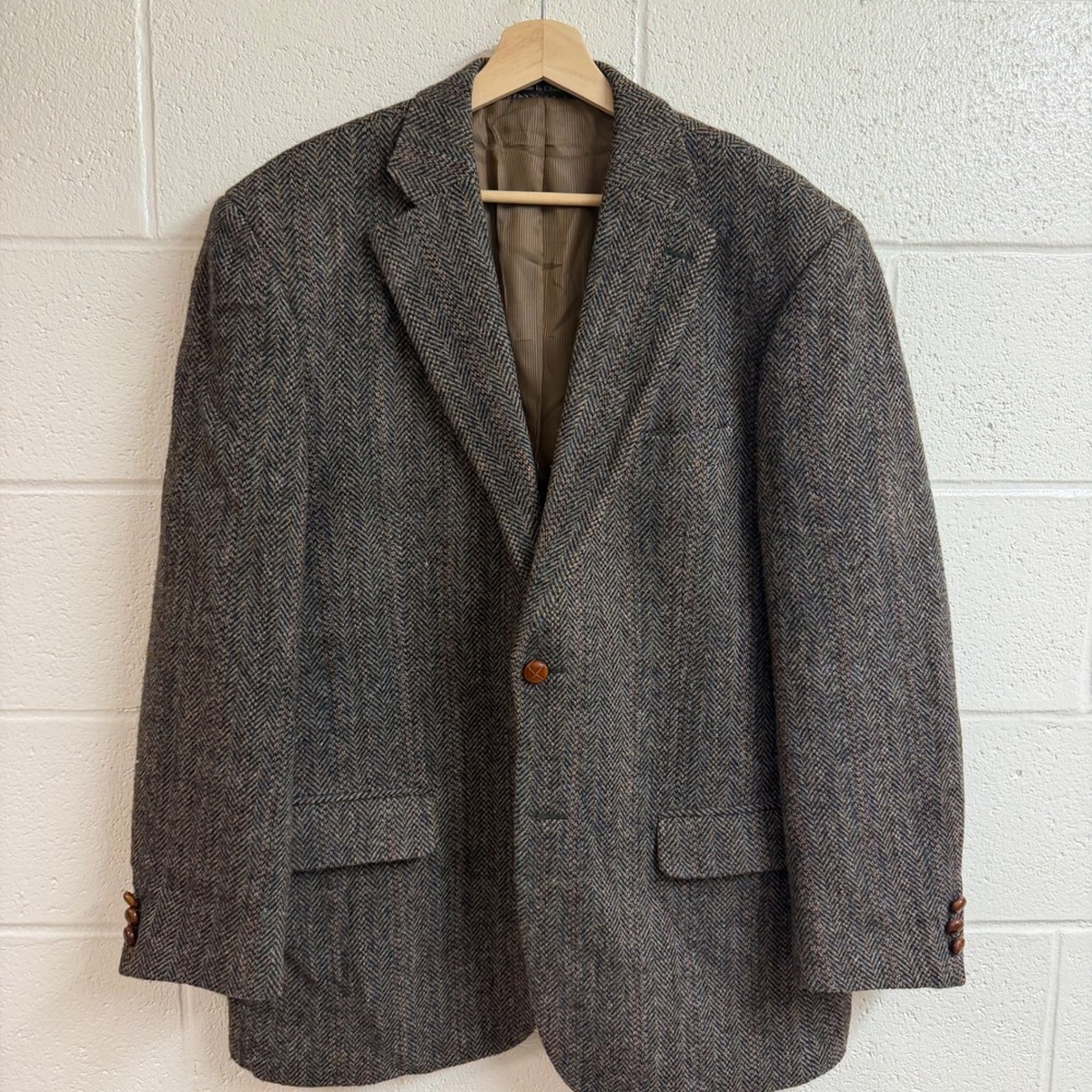 Pendleton Men Herringbone Wool Blazer Sport Coat 46R Brown Harris Tweed Academia